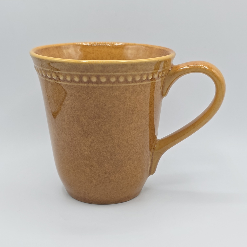 Pier 1 Imports Spice Route Ginger Stoneware Coffee Mug Beaded Rim Yellow Mustard